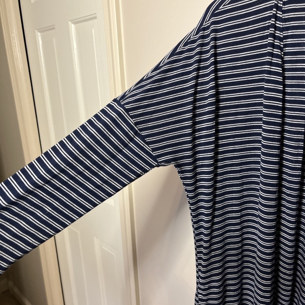 Soma Women Open Front Cardigan Navy White Stripe Jersey Knit Pockets Small - Picture 4 of 11